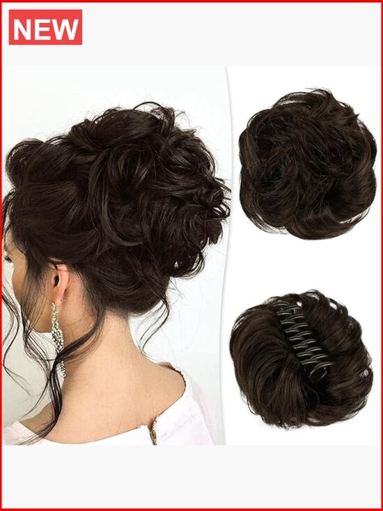 100% Real Human Hair Messy Bun Clip Hair Extension - Sturdy Claw Clip for